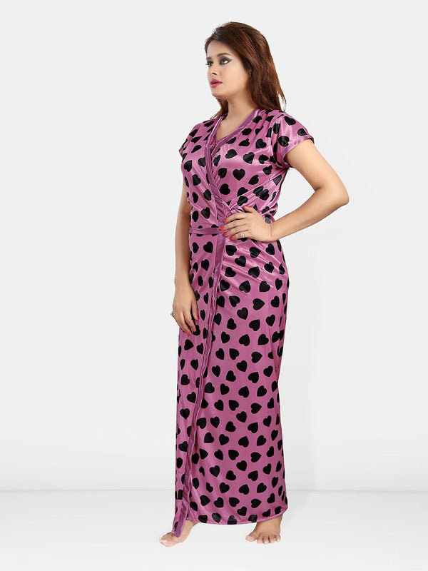 Be You Women Printed V-Neck Maxi Nightdress with Robe