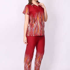 Be You Women Maroon Printed Satin Night suit