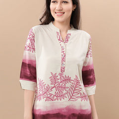 Be You Printed Mandarin Collar Tunic With Trousers