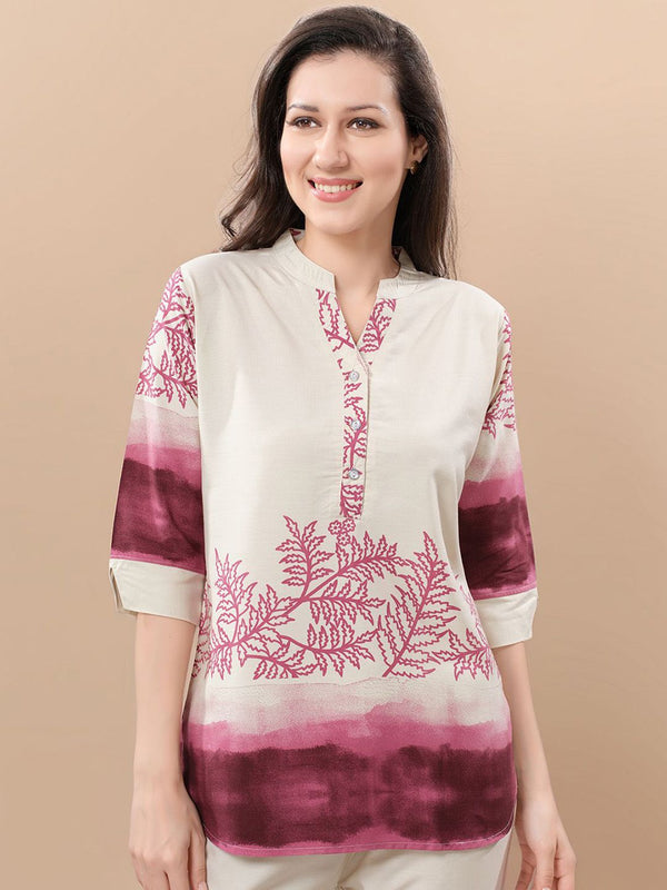 Be You Printed Mandarin Collar Tunic With Trousers