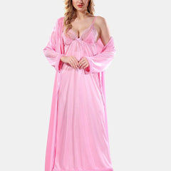 Be You V Neck Lace Up Details Satin Nightdress With Robe