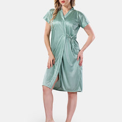 Be You Solid Lace Details Satin Nighty with Robe