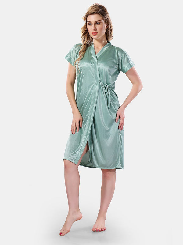 Be You Solid Lace Details Satin Nighty with Robe
