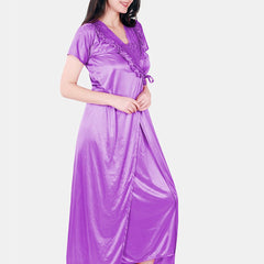Be You Floral Lace Shoulder Straps Satin Maxi Nightdress With Robe