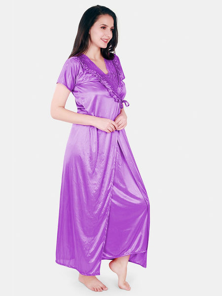 Be You Floral Lace Shoulder Straps Satin Maxi Nightdress With Robe