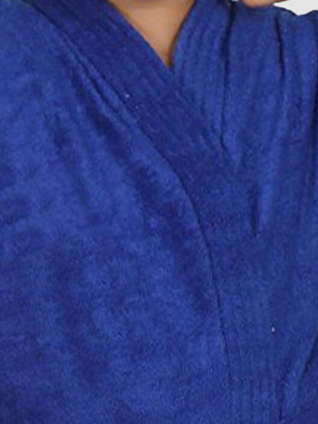 Be You Blue Solid Cotton Drawstring Knee Length Bath Robe