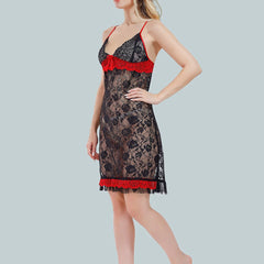 Be You Solid Lace Details Satin Nighty with Robe