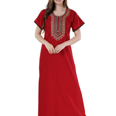 Be You Red Embroidered Maxi Nightdress