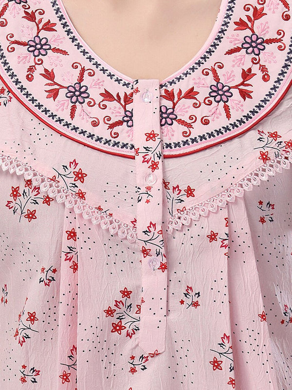 Be You Floral Printed Embroidered Maxi Nightdress