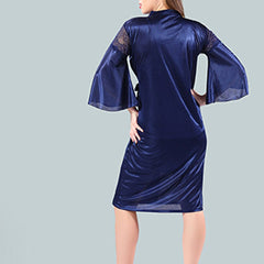 Be You Women Navy Blue Solid Satin Short Nighty with Robe