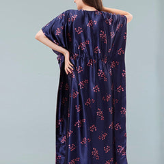 Be You Navy Blue Printed Maxi Kaftan Nightdress