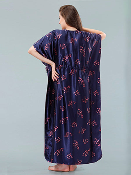 Be You Navy Blue Printed Maxi Kaftan Nightdress