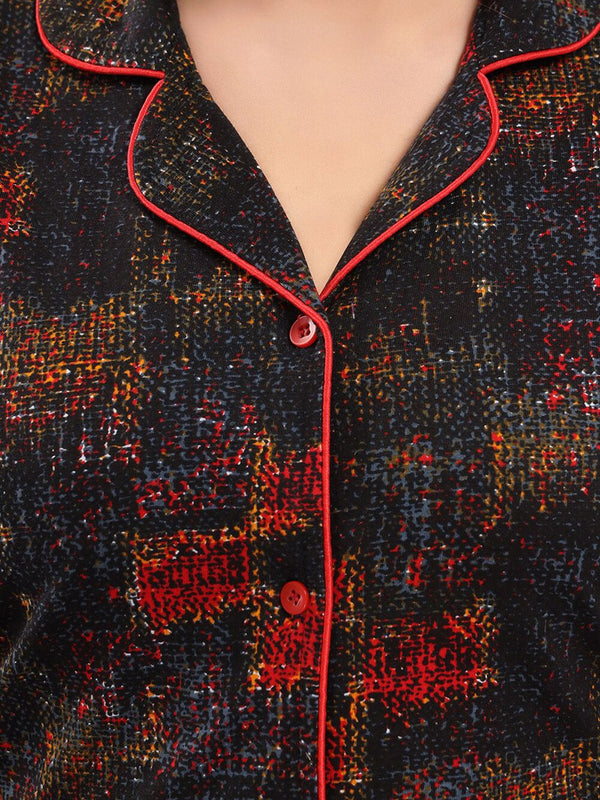 Be You Pack Of 2 Lapel Collar Abstract Printed Night Suits