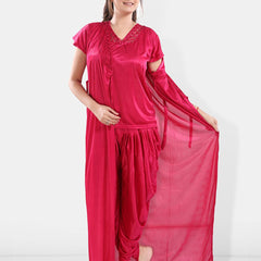 Be You V-Neck Satin Night Suit With Robe