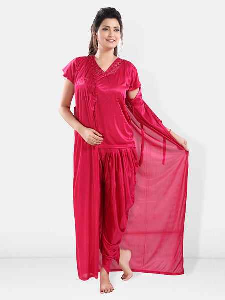 Be You V-Neck Satin Night Suit With Robe