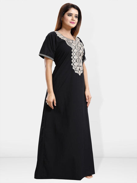 Be You Ethnic Motifs Embroidered Maxi Nightdress