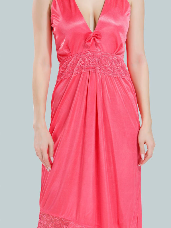 Be You V-Neck Lace Up Details Satin Maxi Nightdress With Robe