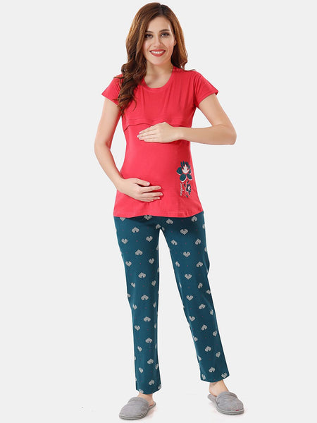 Be You Floral Printed Feeding Maternity Night Suit