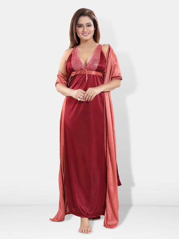 Be You V-Neck Satin Maxi Wrap Nightdress With Robe