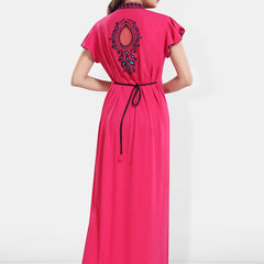 Be You Floral Embroidered Mandarin Collar Maxi Sweat Nightdress