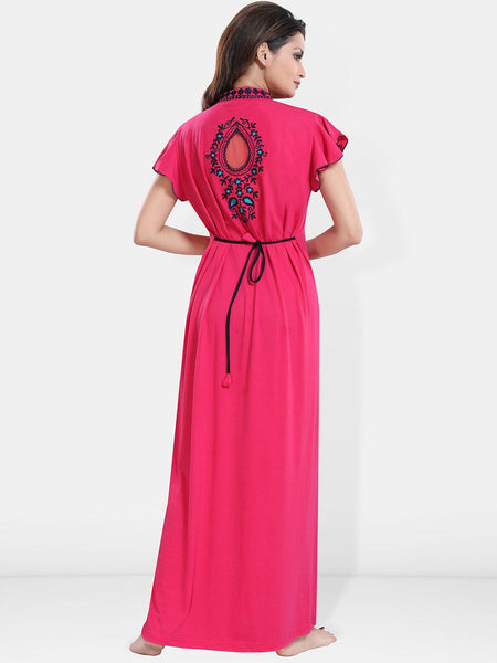 Be You Floral Embroidered Mandarin Collar Maxi Sweat Nightdress