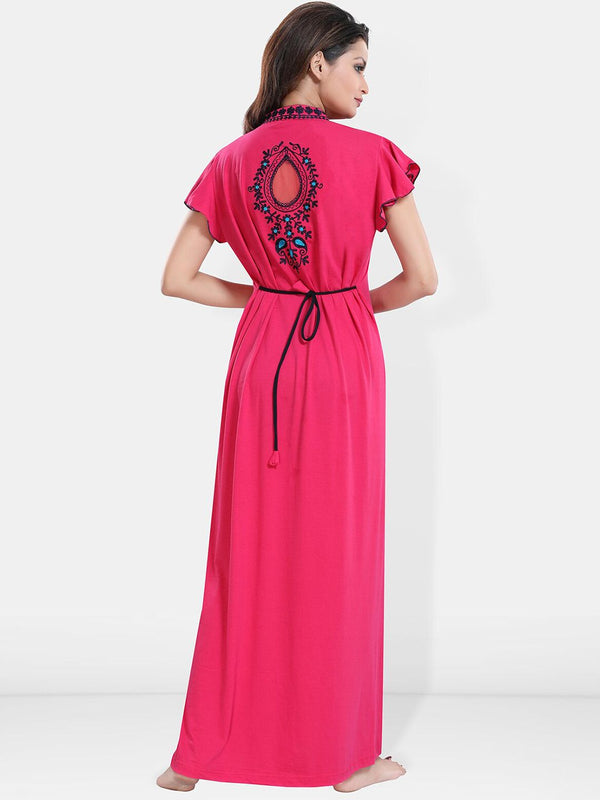 Be You Floral Embroidered Mandarin Collar Maxi Sweat Nightdress