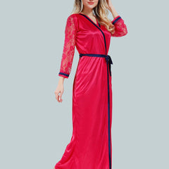 Be You Solid Lace Details Satin Nighty with Robe