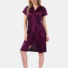 Be You Solid Lace Details Satin Nighty with Robe