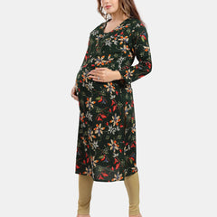 Be You Floral Printed Round Neck Maternity Straight Kurta