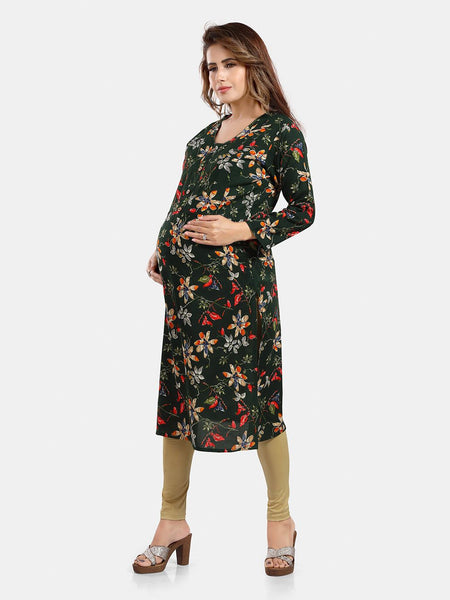 Be You Floral Printed Round Neck Maternity Straight Kurta
