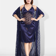 Be You Set Of 3 Lace Detail Satin Maxi Wrap Nightdress