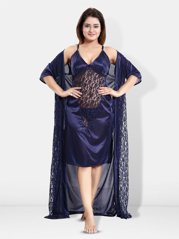 Be You Set Of 3 Lace Detail Satin Maxi Wrap Nightdress