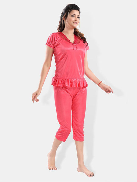 Be You V-Neck Satin Night Suit With Robe