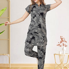 Be You Tropical Printed Mandarin Collar Longline Night Suit