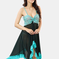 Be You Self Design Sleeveless Net Baby Doll With Brief