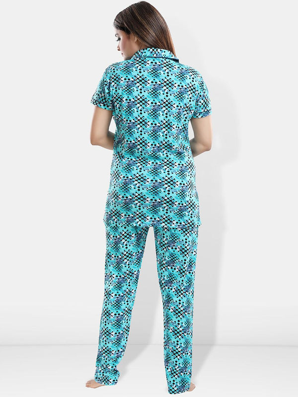 Be You Geometric Printed Lapel Collar Night Suit