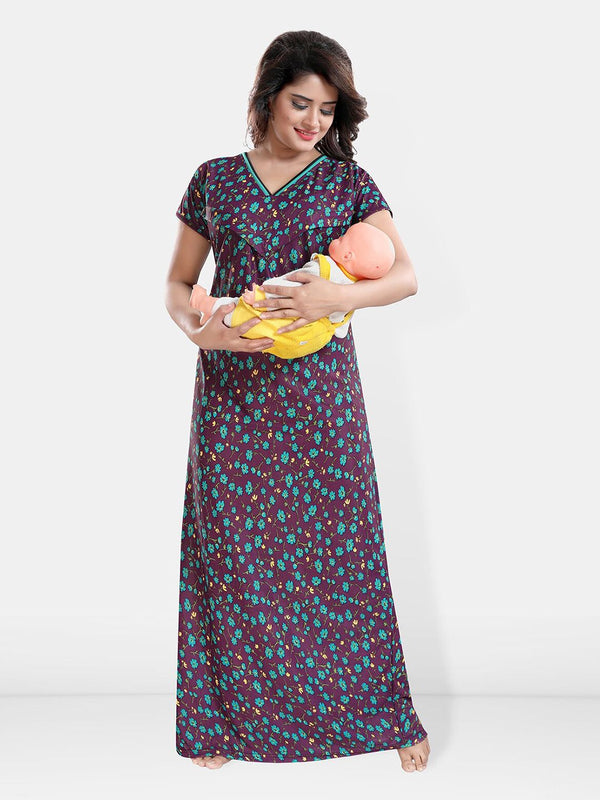 Be You Printed Satin V-Neck Maternity Maxi Nightdress