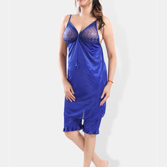 Be You Shoulder Strap Neck Satin Night Suit With Robe