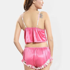 Be You Self Design Shoulder Strap Satin Nightdress