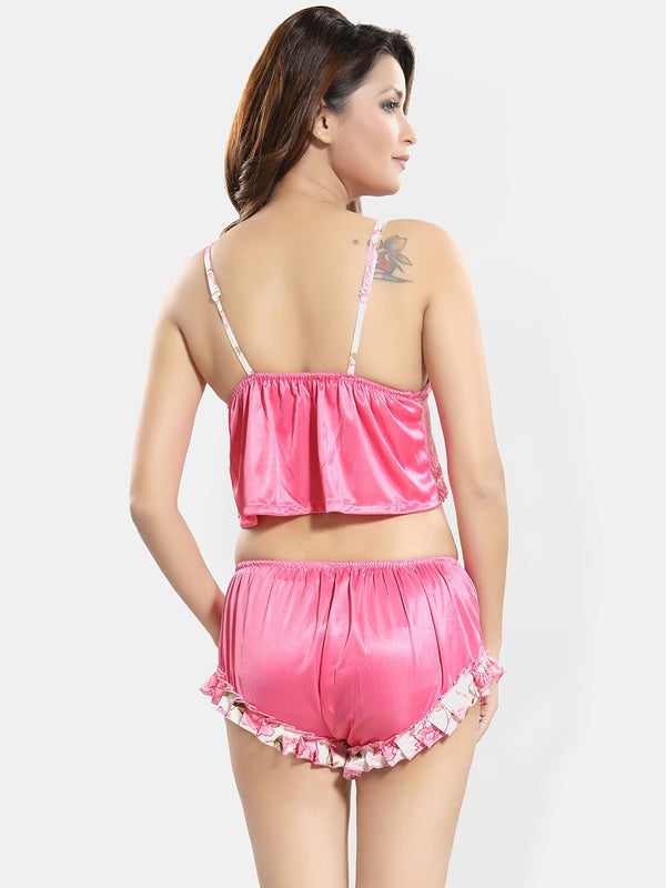Be You Self Design Shoulder Strap Satin Nightdress