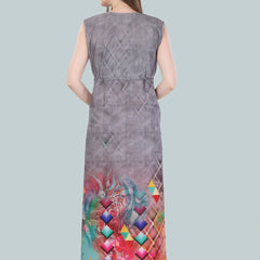 Be You Women Grey Geometric Printed Maxi Nightdress