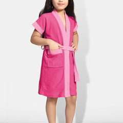 Be You Two-Tone Pink Solid Cotton Drawstring Knee Length Bath Robe