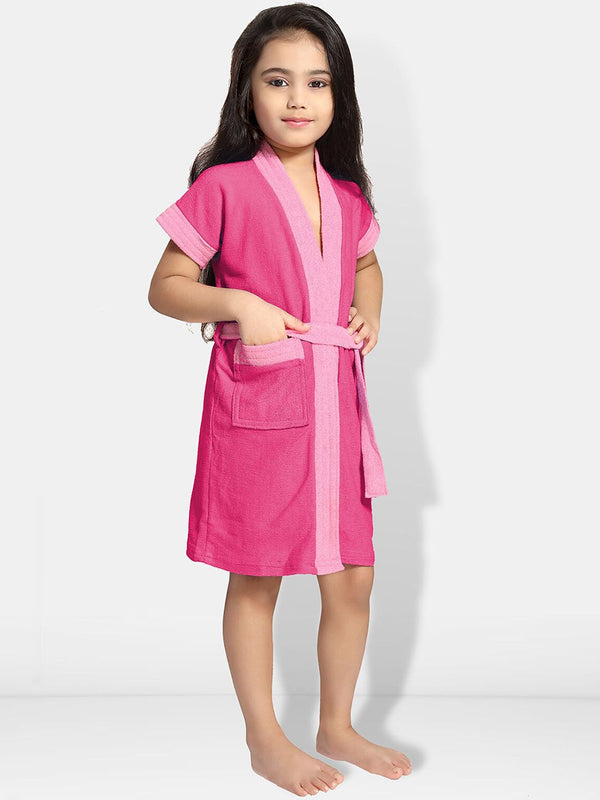 Be You Two-Tone Pink Solid Cotton Drawstring Knee Length Bath Robe