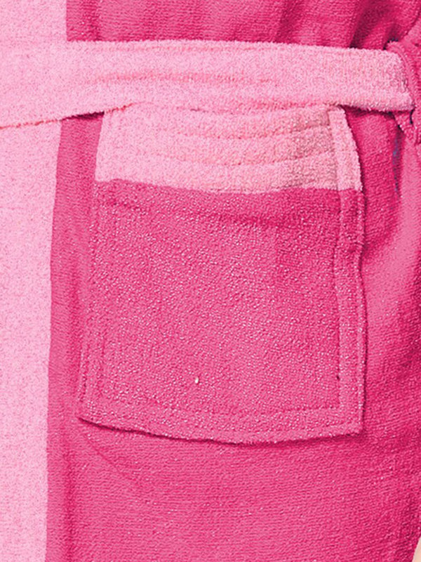 Be You Two-Tone Pink Solid Cotton Drawstring Knee Length Bath Robe