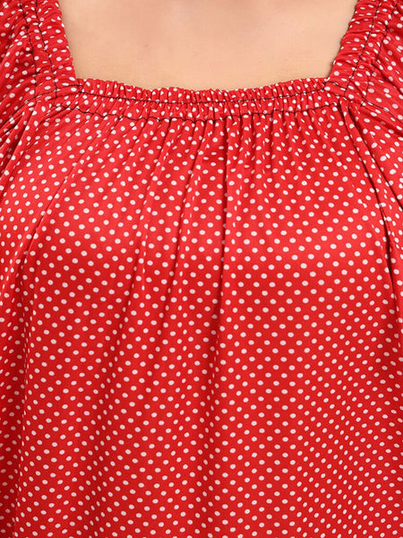 Be You Polka Dots Printed Square Neck Satin Maxi Nightdress