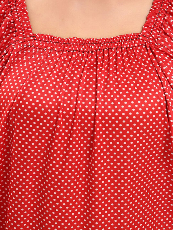 Be You Polka Dots Printed Square Neck Satin Maxi Nightdress