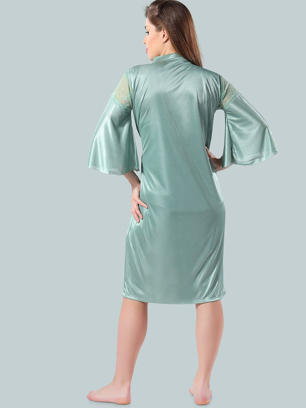 Be You Green Solid Satin Nightdress