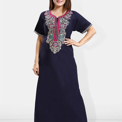 Be You Ethnic Motifs Embroidered Maxi Nightdress
