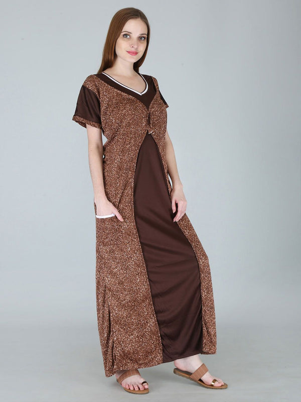 Be You Women Printed Satin Maxi Nightdress