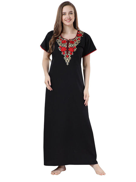 Be You Black Embroidered Maxi Nightdress